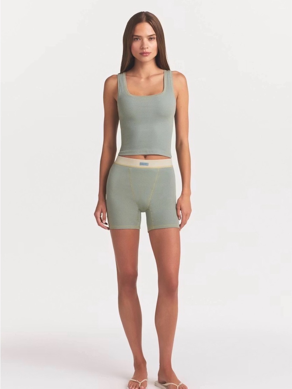 SKIMS Ribbed Square-Neck Tank in Sage Green